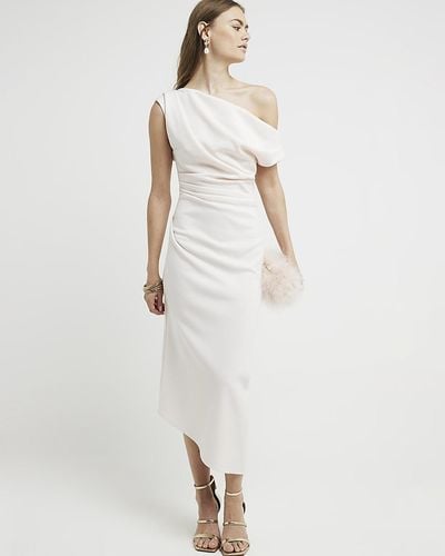 River Island Pink Asymmetric Bodycon Midi Dress - White