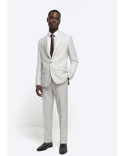 River Island Ecru Textured Suit Pants - White