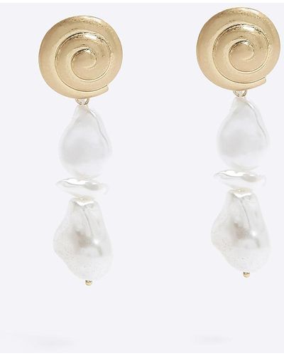 River Island Gold Pearl Drop Earrings - White