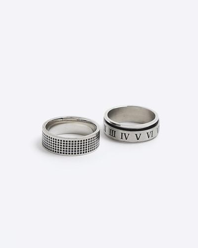 River Island Silver Stainless Steel Roman Numeral Ring - White