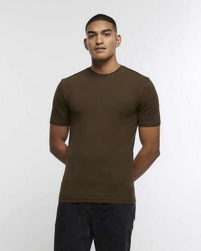 River Island Khaki Muscle Fit T-shirt - Brown