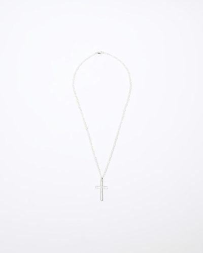 River Island Silver Plated Textured Cross Necklace - White