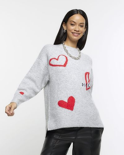 River Island Heart Sweater - White