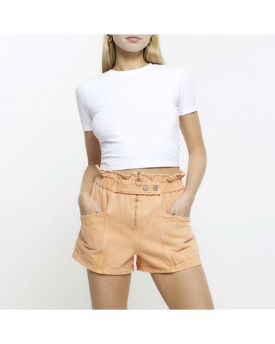 River Island Paperbag Denim Shorts - White