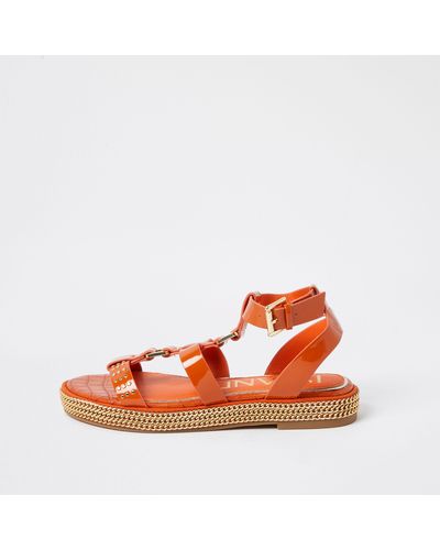 River Island Orange Chain Double Strap Flatform Sandals