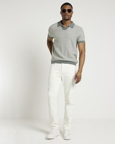 River Island Blue Slim Fit Knitted Stripe Polo - Grey
