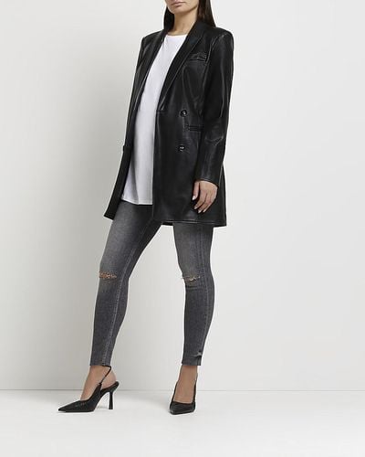 River Island Gray Ripped Mid Rise Maternity Skinny Jeans