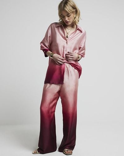 River Island Pink Oversized Satin Ombre Shirt - Red
