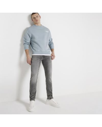 River Island Grey Faded Skinny Fit Jeans - Blue