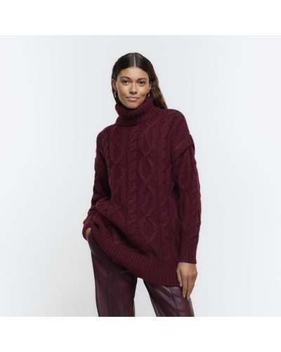 River Island Red Cable Knit Roll Neck Jumper - Purple