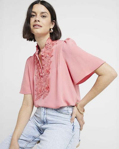 River Island Orange Floral Embroidery Detail Blouse - Pink