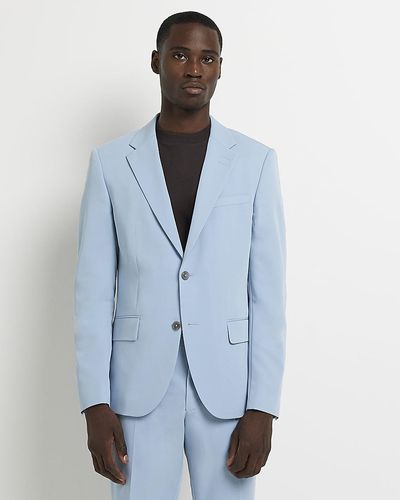 River Island Light Skinny Fit Twill Suit Jacket - Blue