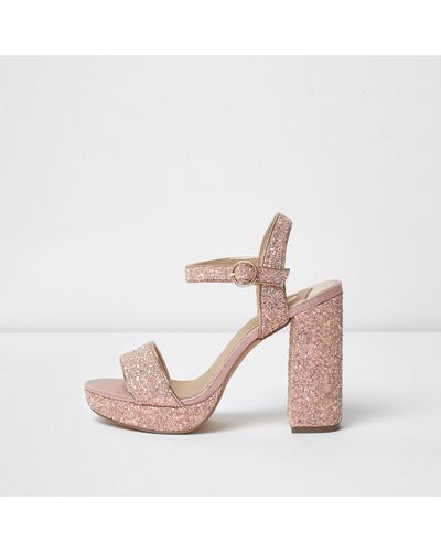 River Island Glitter Platform Block Heel Sandals - Pink