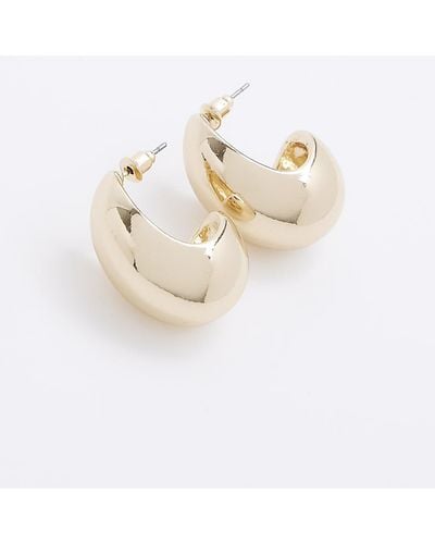 River Island Gold Domed Hoop Earrings - White