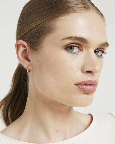 River Island Gold Plated Textured Mini Hoop Earrings - Natural