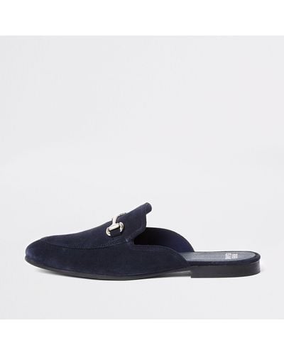 River Island Suede Backless Loafer In Navy - Blue