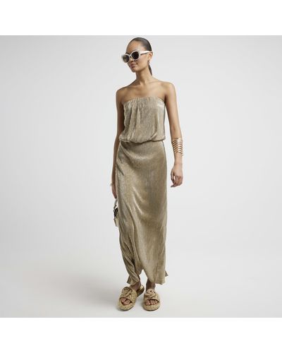 River Island Gold Plisse Glitter Maxi Skirt - Metallic
