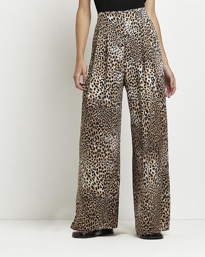 River Island Brown Leopard Print Wide Leg Trousers