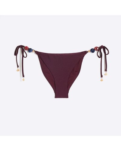 River Island Red Beaded Tie Side Bikini Bottoms - Purple