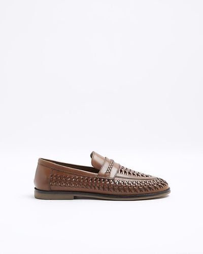 River Island Leather Woven Loafers - White