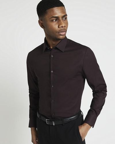 River Island Brown Slim Fit Premium Smart Shirt - Black