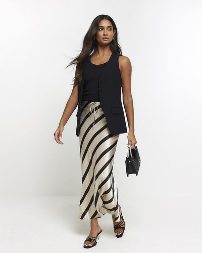 River Island Black Satin Stripe Maxi Skirt - White