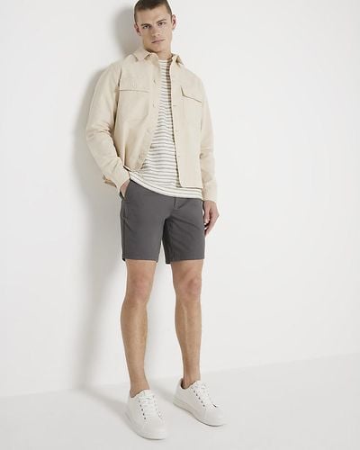 River Island Grey Skinny Fit Chino Shorts - Natural