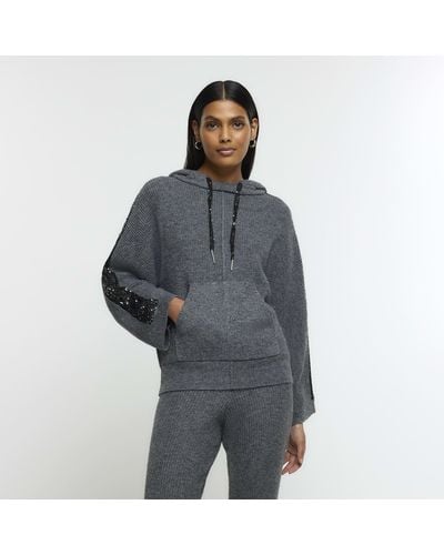River Island Grey Knitted Sequin Hoodie