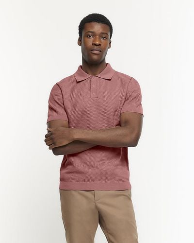 River Island Textured Knit Polo - Pink