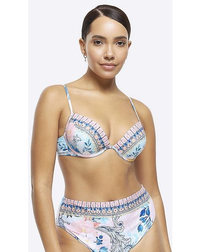 River Island Blue Diamante Balconette Bikini Top - White