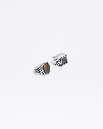 River Island Silver Colour Stone Rings Multipack - White
