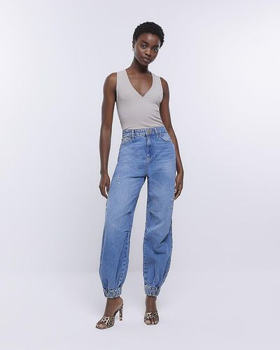 River Island Blue High Waisted jogger Jeans