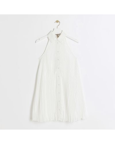 River Island Halter Neck Pleated Shirt Mini Dress - White