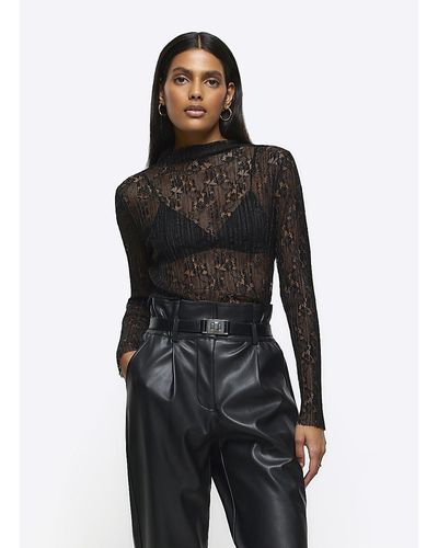 River Island Lace Long Sleeve Top - Black