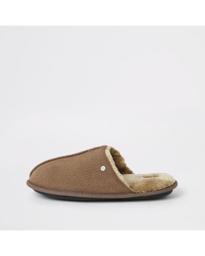 River Island Faux Fur Lined Mule Slippers - Brown