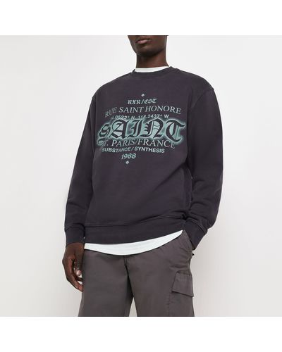 River Island Grey Regular Fit Graphic Sweatshirt - Black