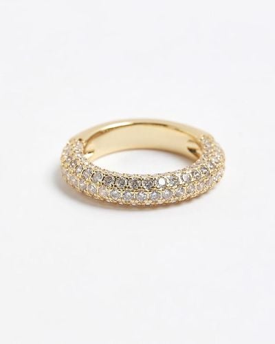River Island Gold Plated Diamante Band Ring - White