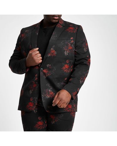 River Island Big And Tall Black Floral Suit Jacket