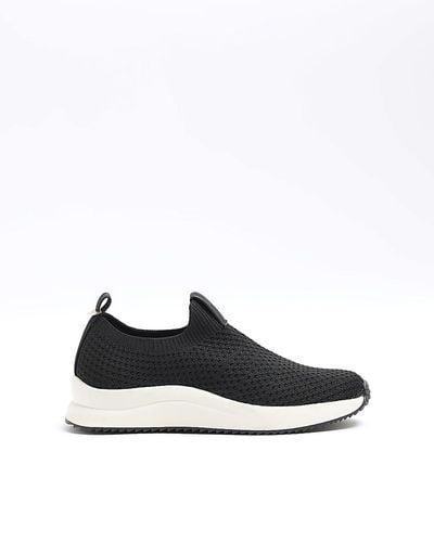 River Island Black Knitted Slip On Sneakers - Multicolor