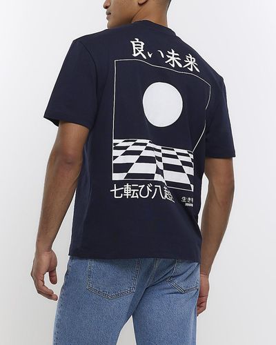 River Island Navy Regular Fit Japanese Graphic T-shirt - Blue