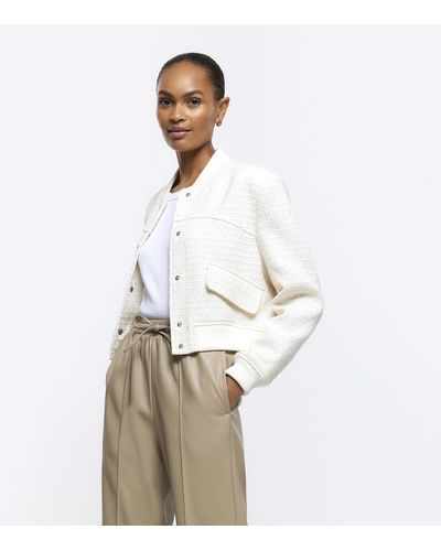 River Island Boucle Tailored Bomber Jacket - Natural