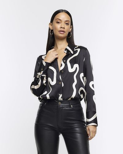 River Island Black Abstract Oversized Shirt - White