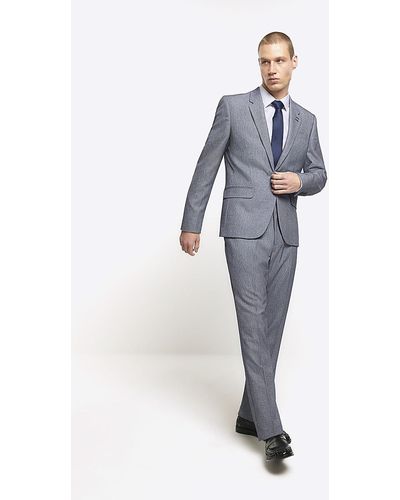 River Island Skinny Fit Dogtooth Suit Pants - Blue