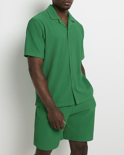 River Island Green Regular Fit Plisse Revere Shirt