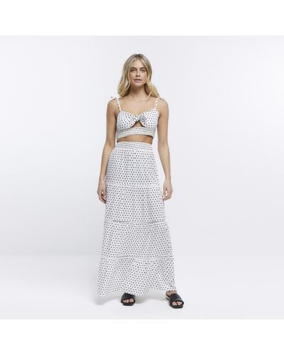 River Island White Spot Tiered Maxi Skirt
