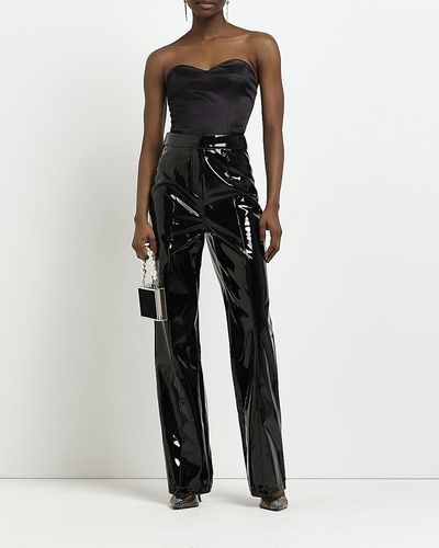 River Island Black Faux Leather Straight Trousers