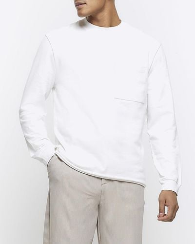 River Island Ecru Regular Fit Long Sleeve Pocket T-shirt - White