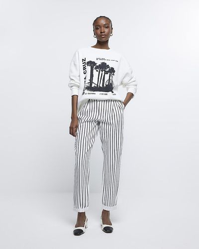 River Island White Stripe Tapered Trousers