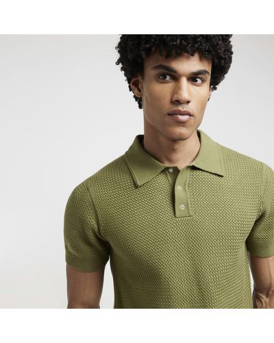 River Island Green Slim Fit Textured Knit Polo