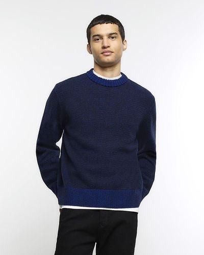 River Island Contrast Trim Sweater - Blue